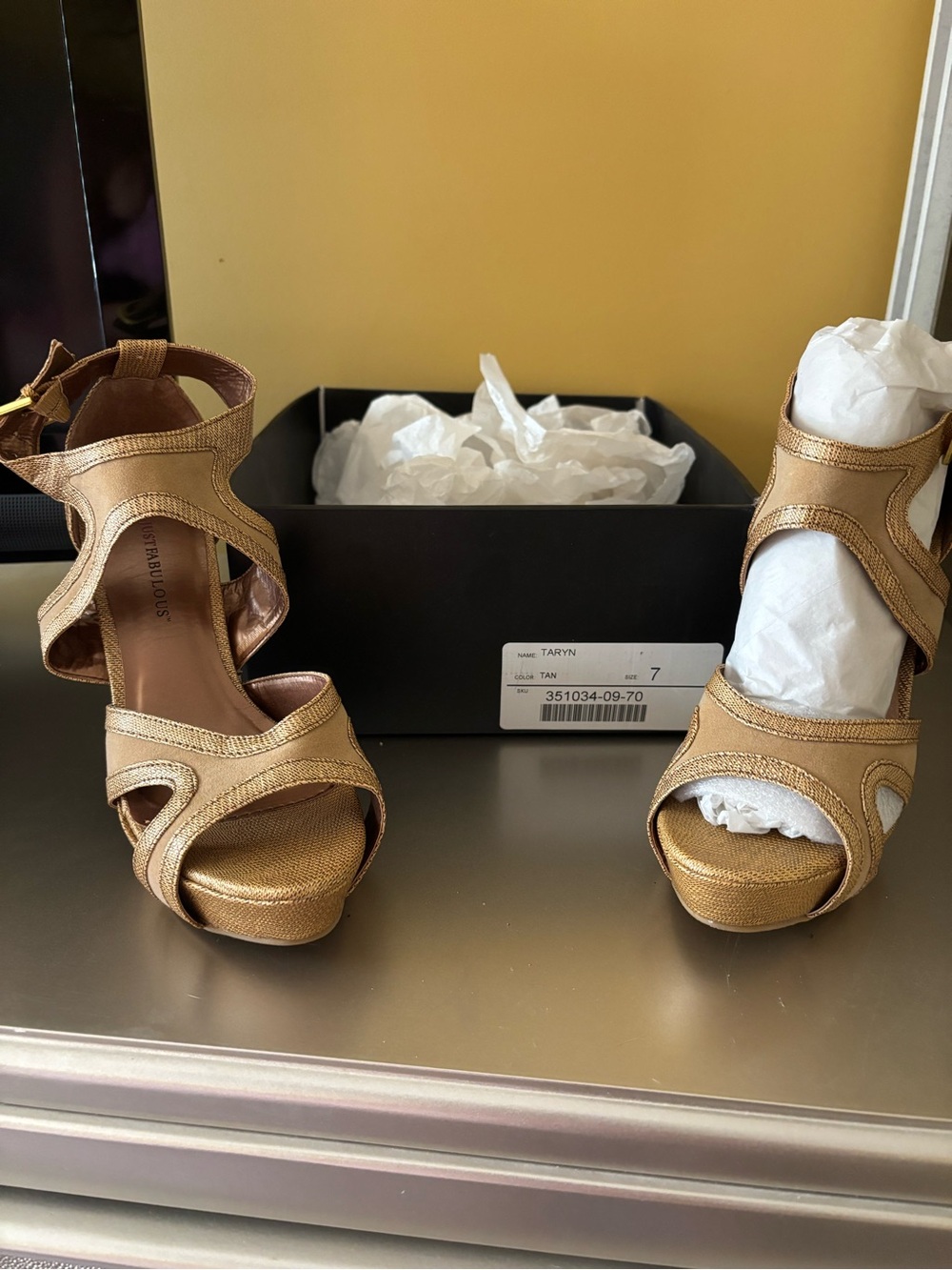 JustFab Metallic Tan Strappy Platform Sandals
